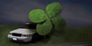 Four leaf clover in front of a police car.