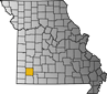 Map showing Lawrence County location within the state of Missouri